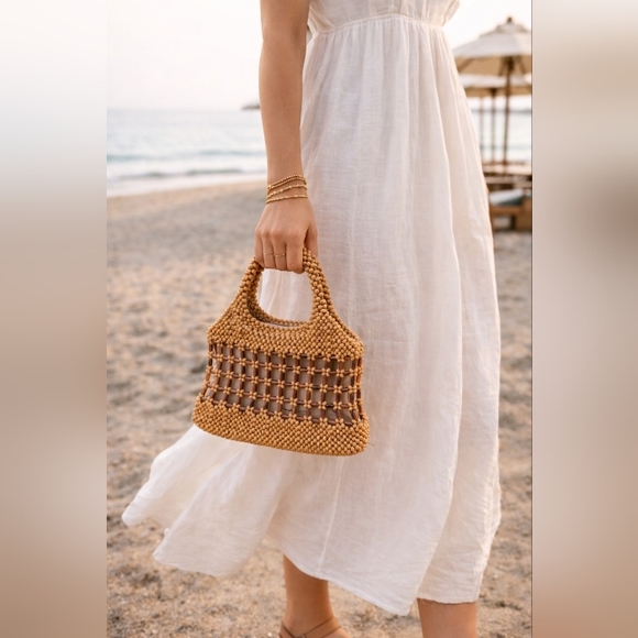 boho wooden beaded purse Handbags - vintage wood beaded handbag top handle boho y2k mini purse